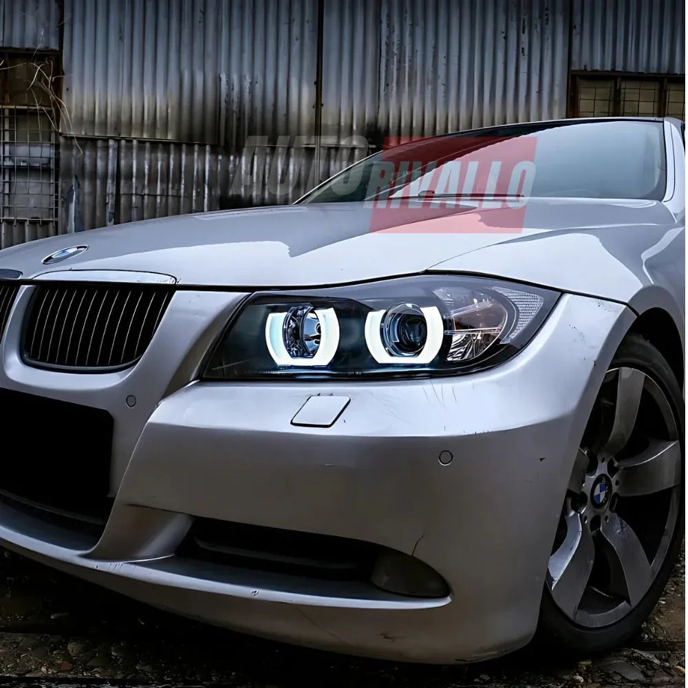 BMW Serie 3 E90 E91 2005-2008 Fari Anteriori Angel Eyes 3D LED - autorivallo