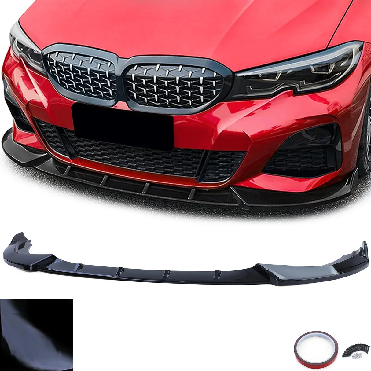 BMW Serie 3 G20 G21 2018–2022 Spoiler Anteriore Nero Lucido - autorivallo