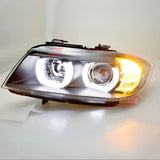 BMW Serie 3 E90 E91 05-08 Fari Anteriori Angel Eyes 3D U-LED - autorivallo