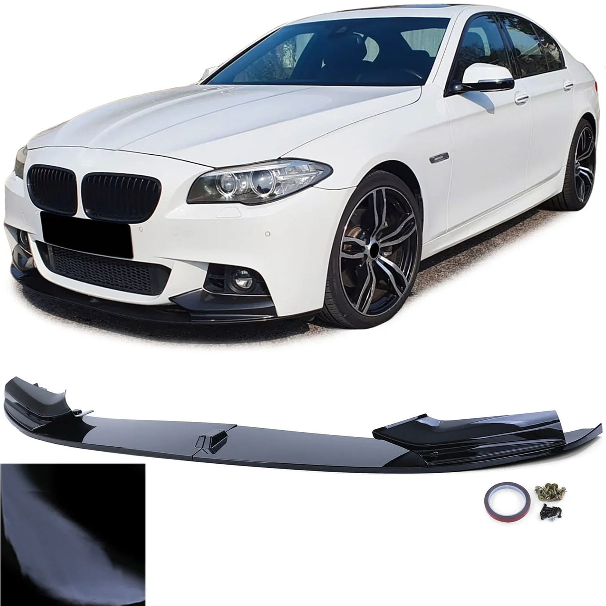 BMW Serie 5 F10 F11 2010–2017 Spoiler Anteriore Nero Lucido - autorivallo