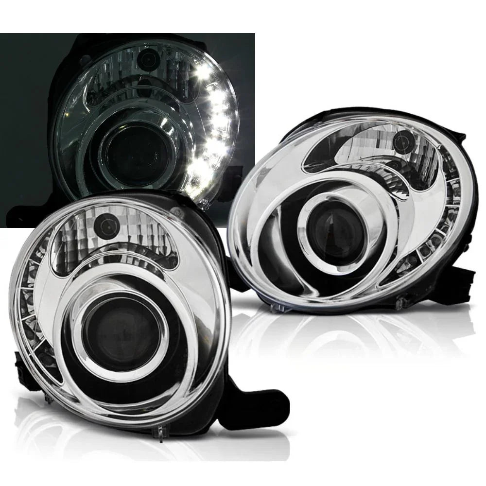Fiat 500 2007-2016 Fari Anteriori Luci Diurne a LED Cromati - autorivallo