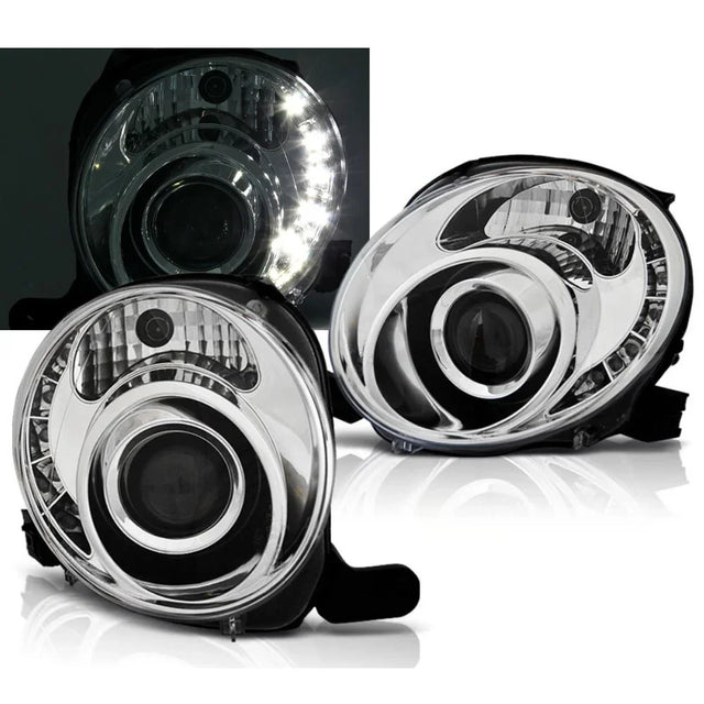 Fiat 500 2007-2016 Fari Anteriori Luci Diurne a LED Cromati - autorivallo