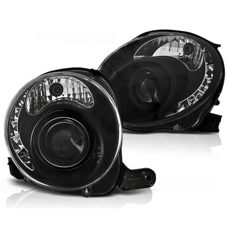 Fiat 500 2007-2016 Fari Anteriori Luci Diurne a LED Neri - autorivallo