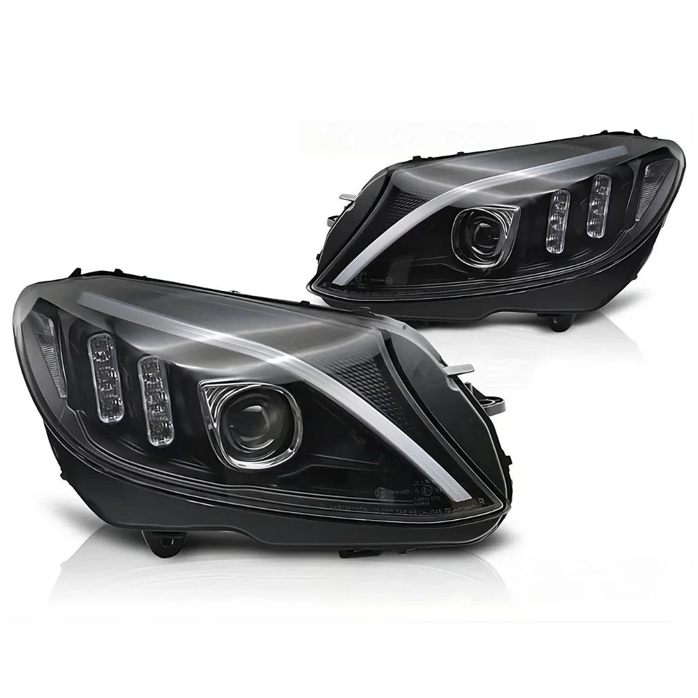 Mercedes C W205 2014-2018 Fari Anteriori LED Neri Lightube - autorivallo