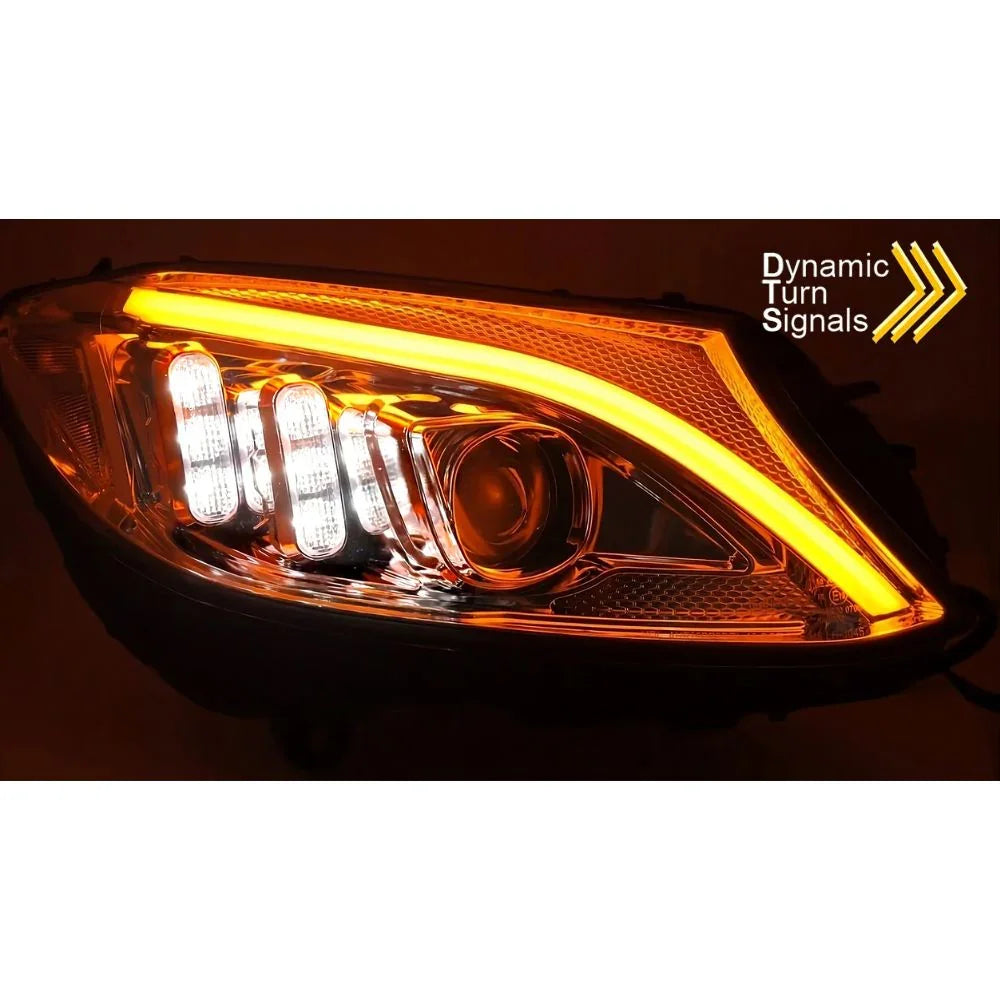Mercedes C W205 2014-2018 Fari Anteriori LED Neri Lightube - autorivallo