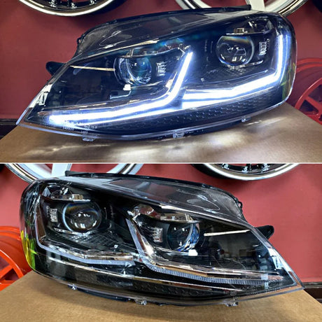 VW Golf 7 2012-2017 Fari Anteriori LED Look R-Line Freccia SEQ - autorivallo