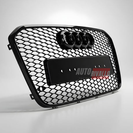 Vista frontale calandra Audi A6 S6 4G C7 pre-restyling Griglia RS6 Look installata,  nero lucido.