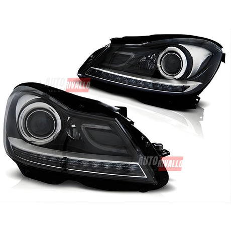 Fari lenticolari neri omologati E4 per Mercedes Classe C W204 2011-2015.