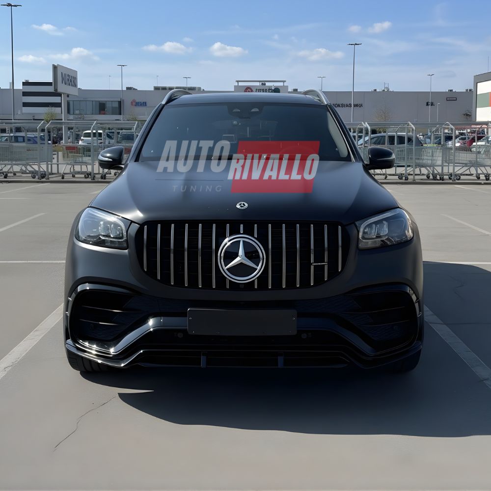 Upgrade frontale sportivo con griglia Panamericana per Mercedes GLE W167 (2019-2023), nero cromato.
