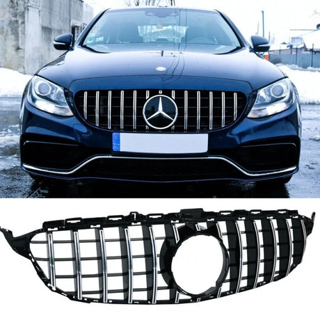 Griglia anteriore GT Look per Mercedes C W205 2014-2018 AMG Line installata.