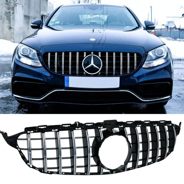 Griglia anteriore GT Look per Mercedes C W205 2014-2018 AMG Line installata.