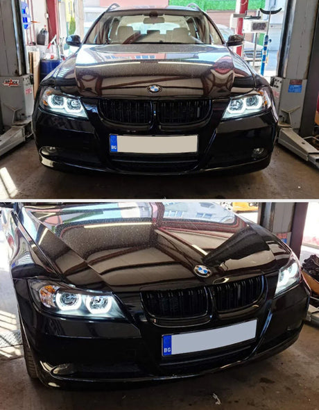 BMW Serie 3 E90 E91 05-08 Fari Anteriori Angel Eyes 3D U-LED - autorivallo