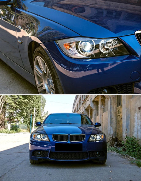 BMW Serie 3 E90 E91 2005-2008 Fari Anteriori Angel Eyes LED - autorivallo