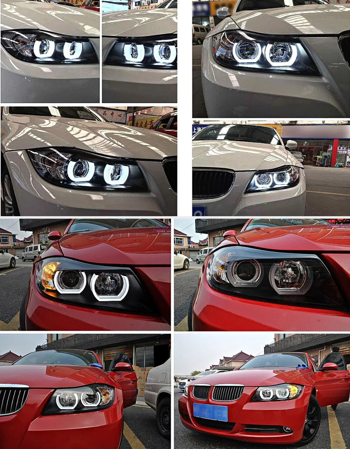 BMW Serie 3 E90 E91 05-08 Fari Anteriori Angel Eyes 3D U-LED - autorivallo
