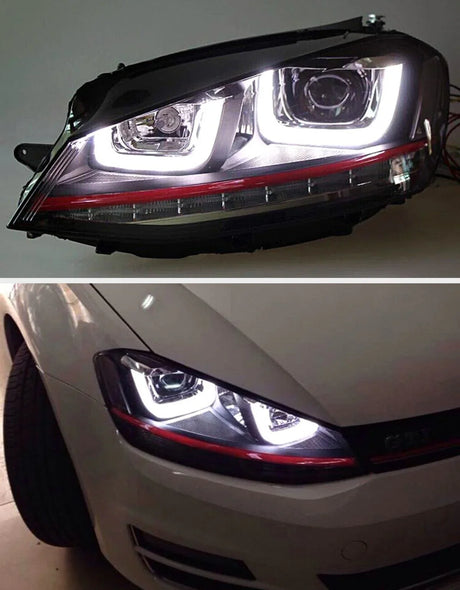 VW Golf 7 2012-2017 Fari Anteriori GTI Look Frecce a LED - autorivallo